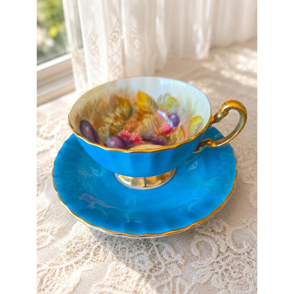 Vintage Aynsley Fruit Teacup & Saucer